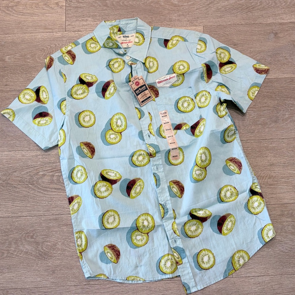 Urban Pipeline Kiwi Print Men's Shirt in Light Blue